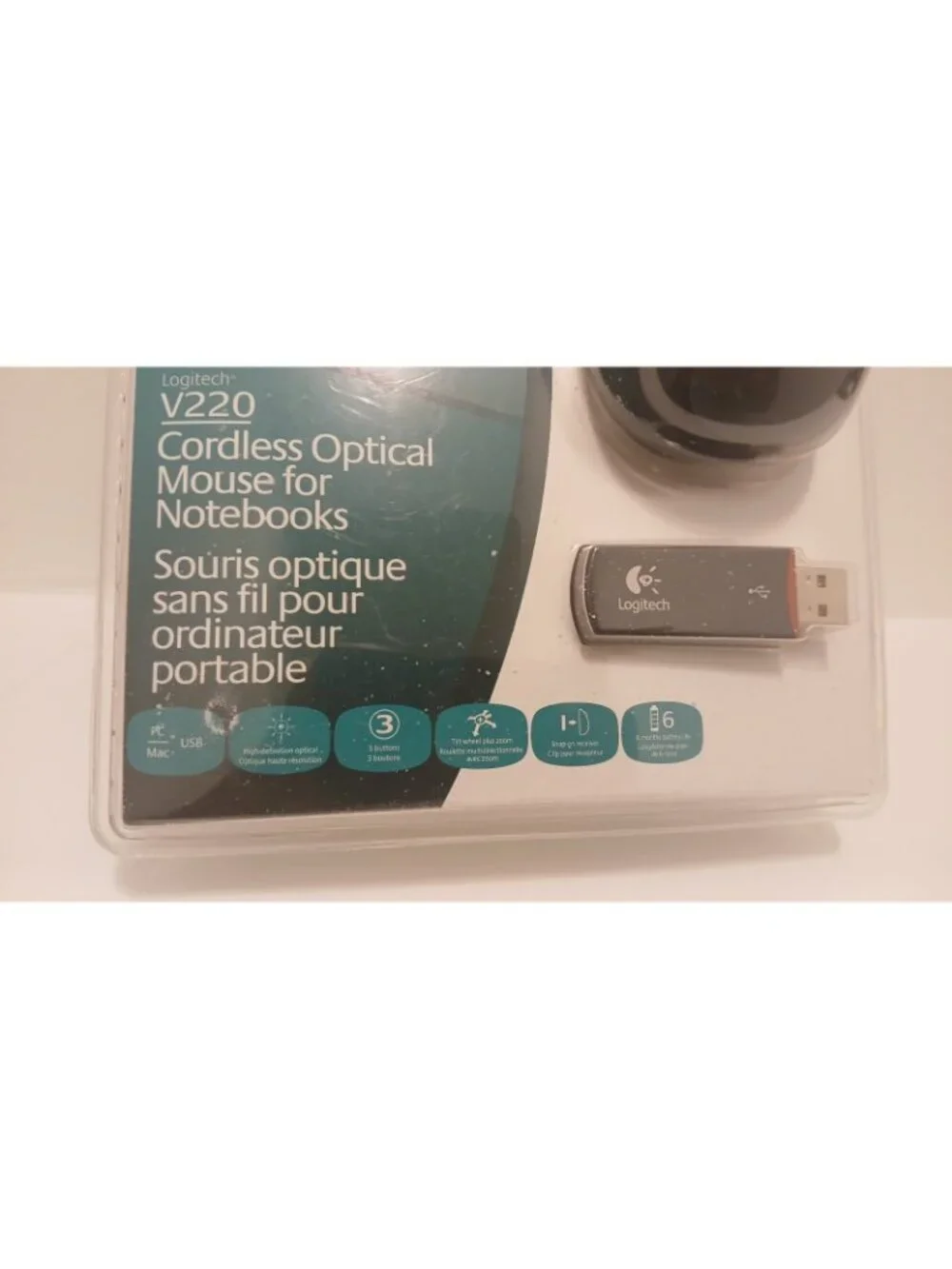 Logitech Cordless Optical Mouse V220 for Notebooks Black PC Mac New Sealed